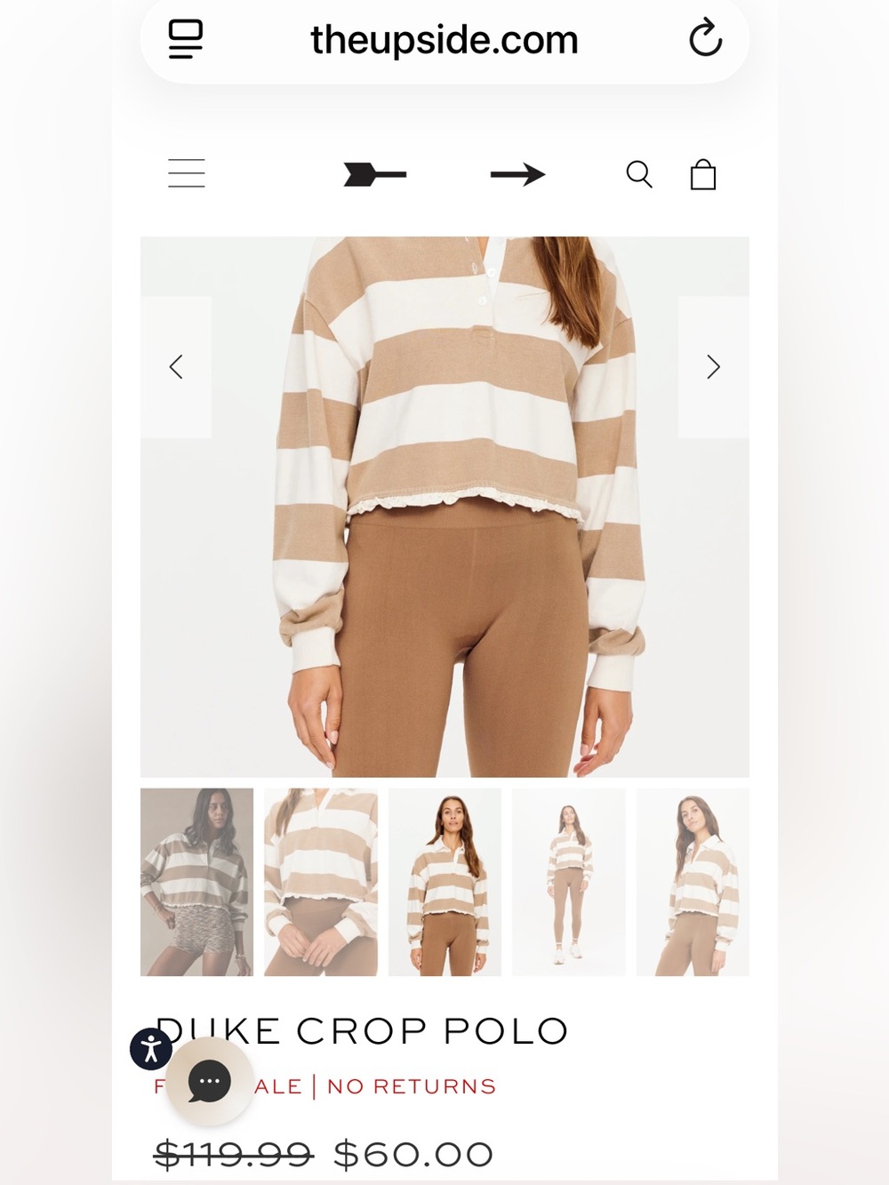 The Upside Duke Crop Polo Sweater - Cream & Tan Stripes